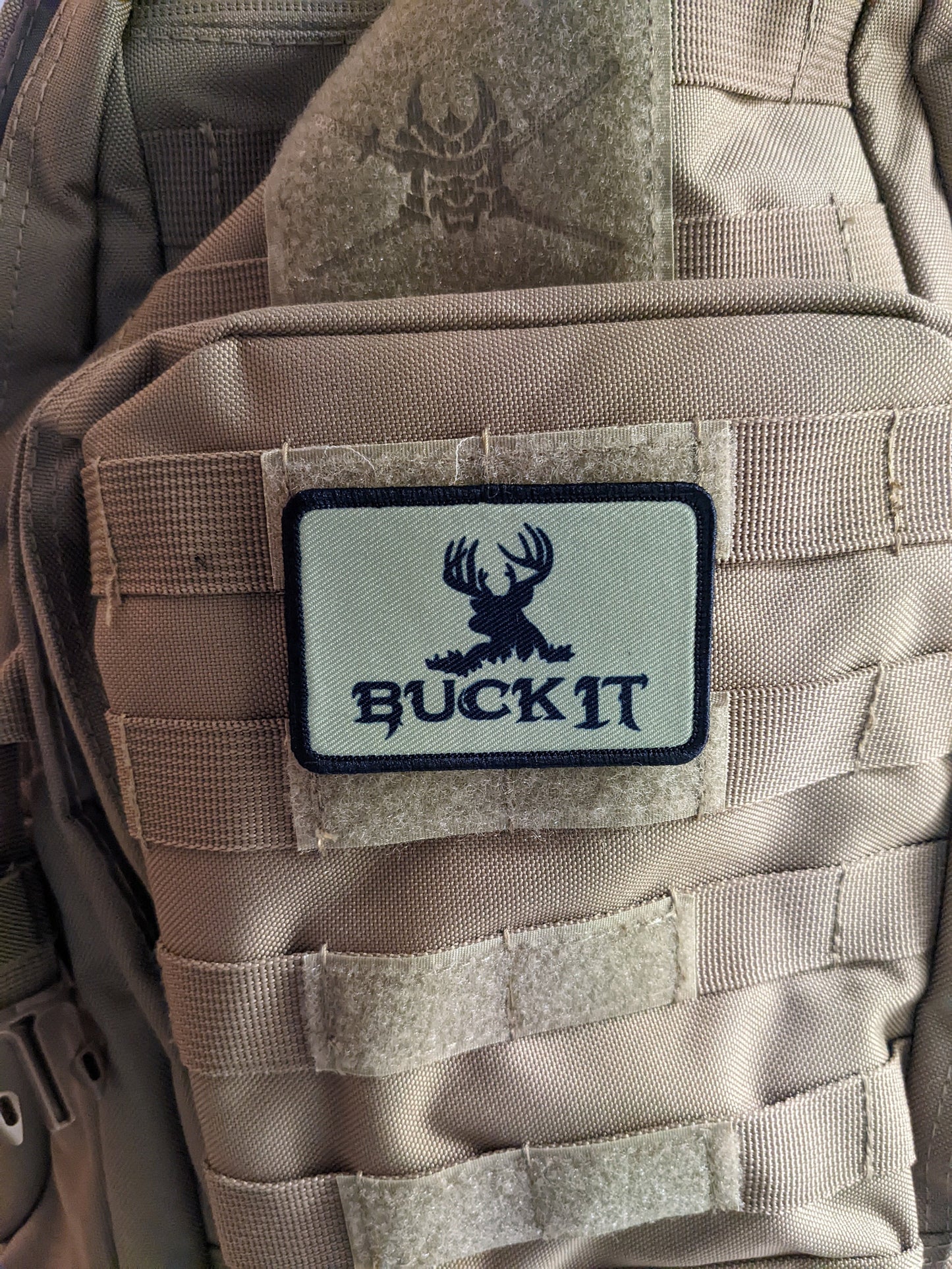 BUCK IT deer hunting funny joke patch 2"x3" morale patch with hook and loop backing
