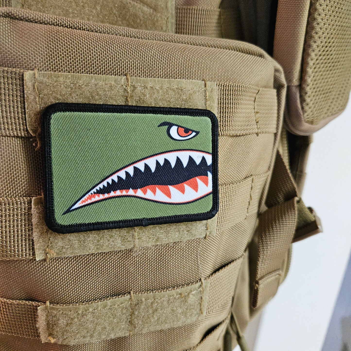 Flying tiger shark teeth army navy marines air force 2"x3" morale patch with hook and loop for hat