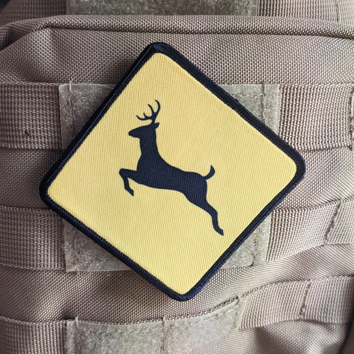 Deer crossing hunting patch  3"x3" square removable morale patch with hook and loop backing