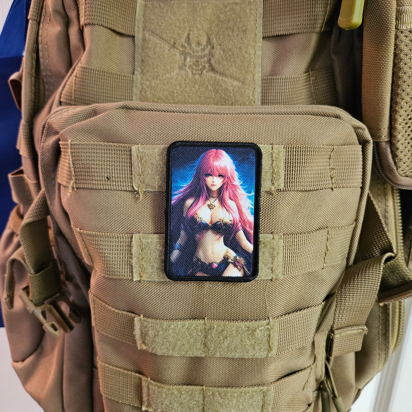 Pink hair waifu Sexy Anime girl cleavage bikini 2"x3"  removable morale patch with hook and loop backing