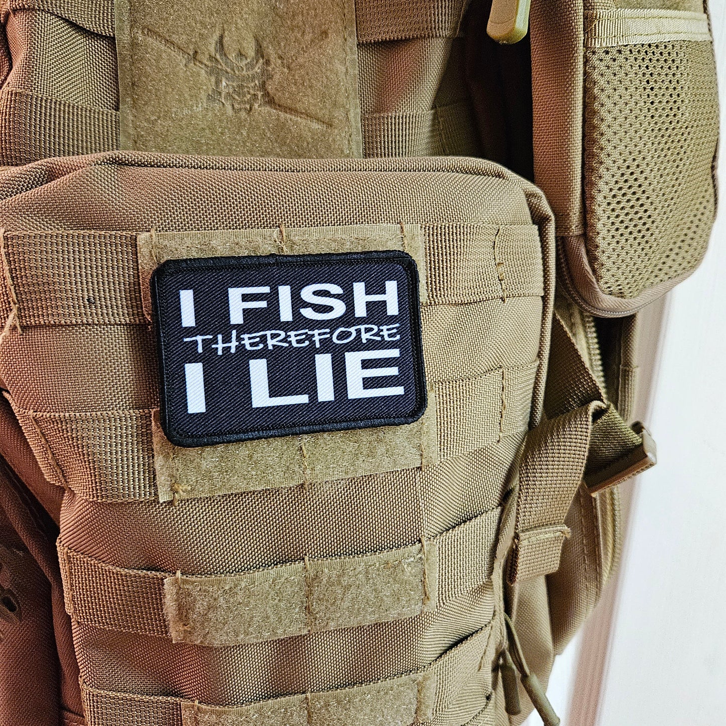 I fish therefore I lie meme funny  2"x3" morale patch with hook and loop backing