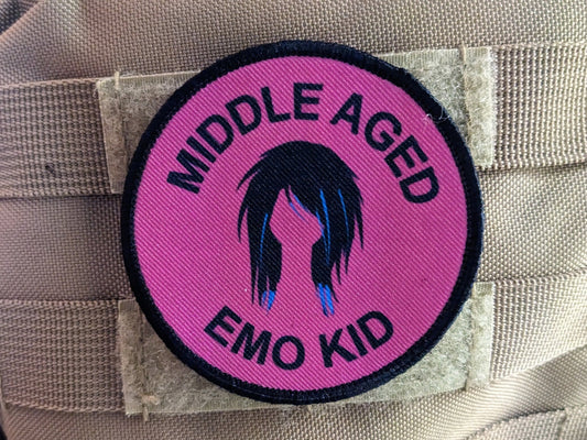 Middle aged emo kid girl version meme 3" circle morale patch with hook and loop backing