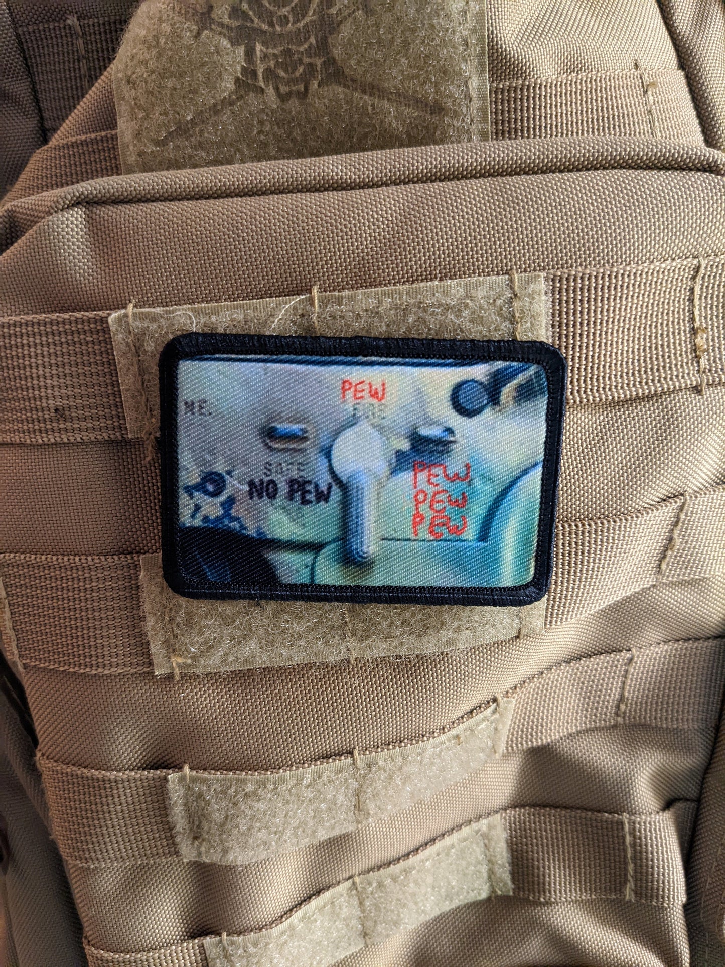 Pew pew pew safety m4 meme 2"x3" morale patch with hook and loop backing