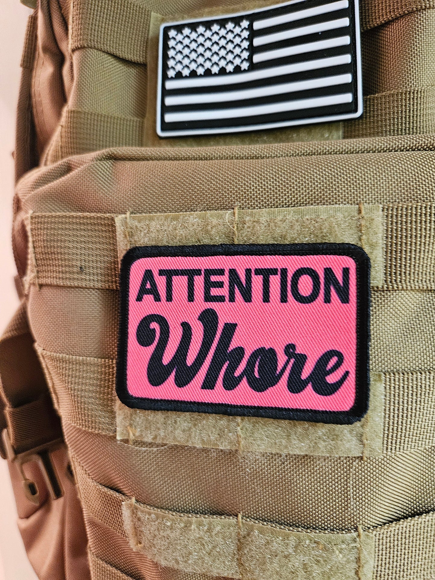 Attention whore meme pink  2"x3" removable morale patch with hook and loop backing