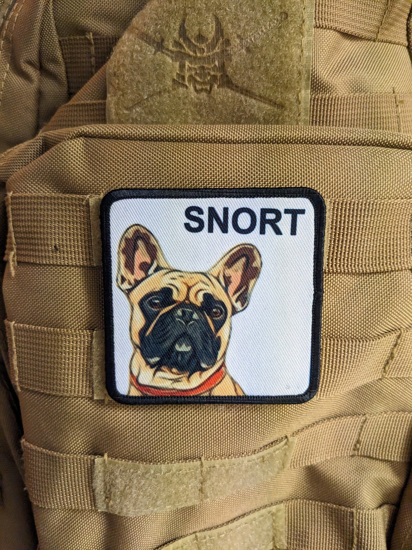 3x3" square morale patch French bulldog Snort patch dog pets puppy pug-life  with hook and loop backing