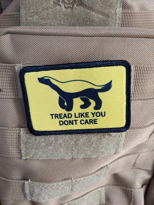 Tread like you don't care honey badger Gadsden flag meme  2"x3" removable morale patch with hook and loop backing