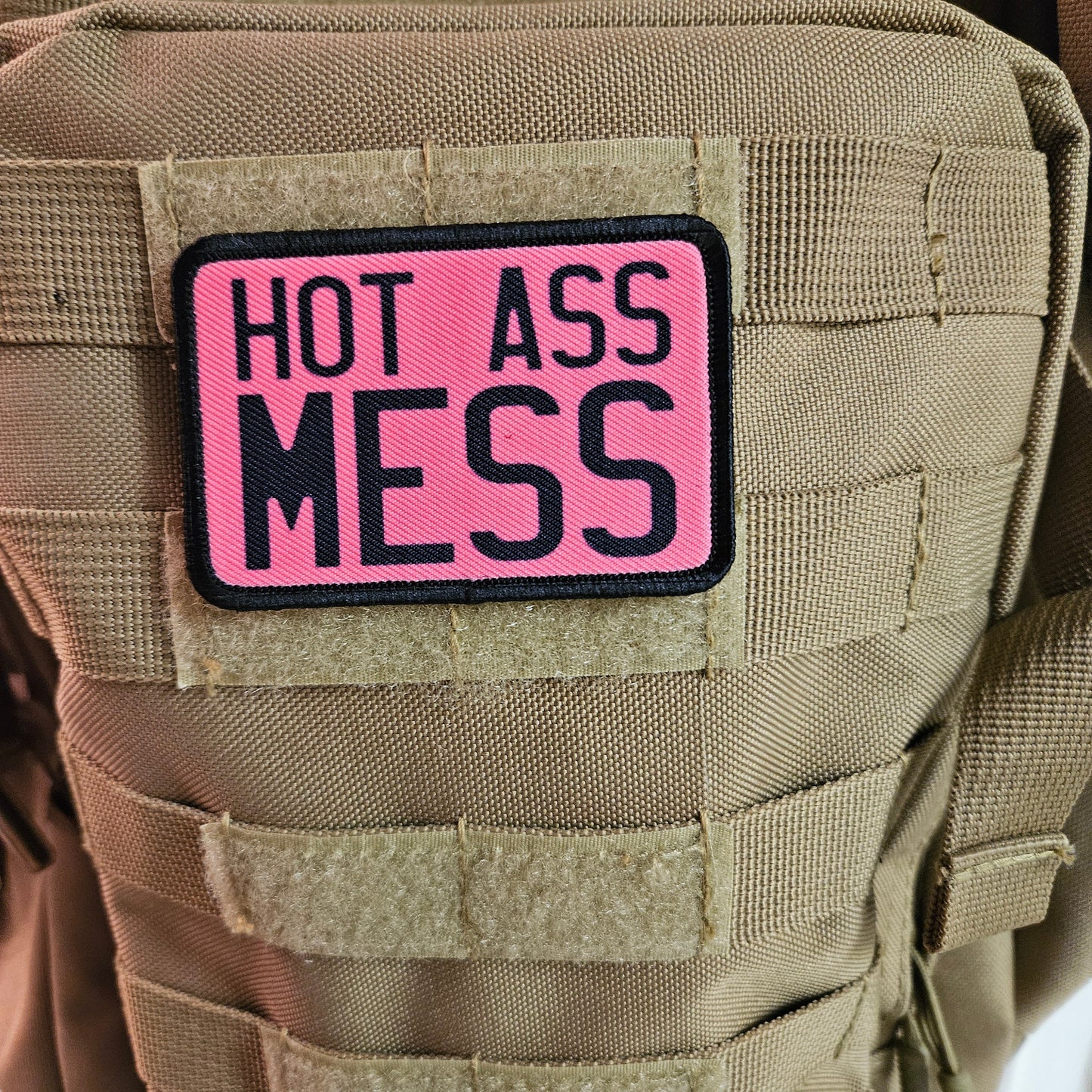Hot mess funny meme  2"x3" removable morale patch with hook and loop backing