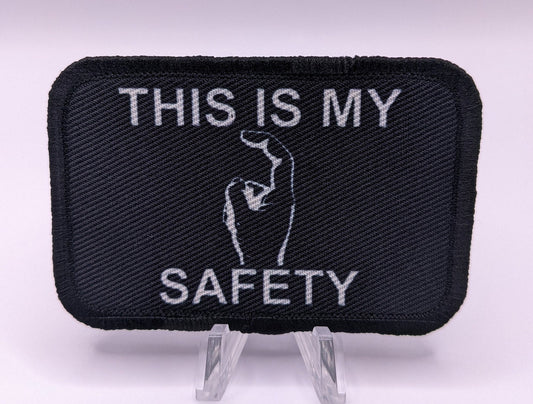 This is my Safety sir black and white 2"x3" morale patch with hook and loop backing