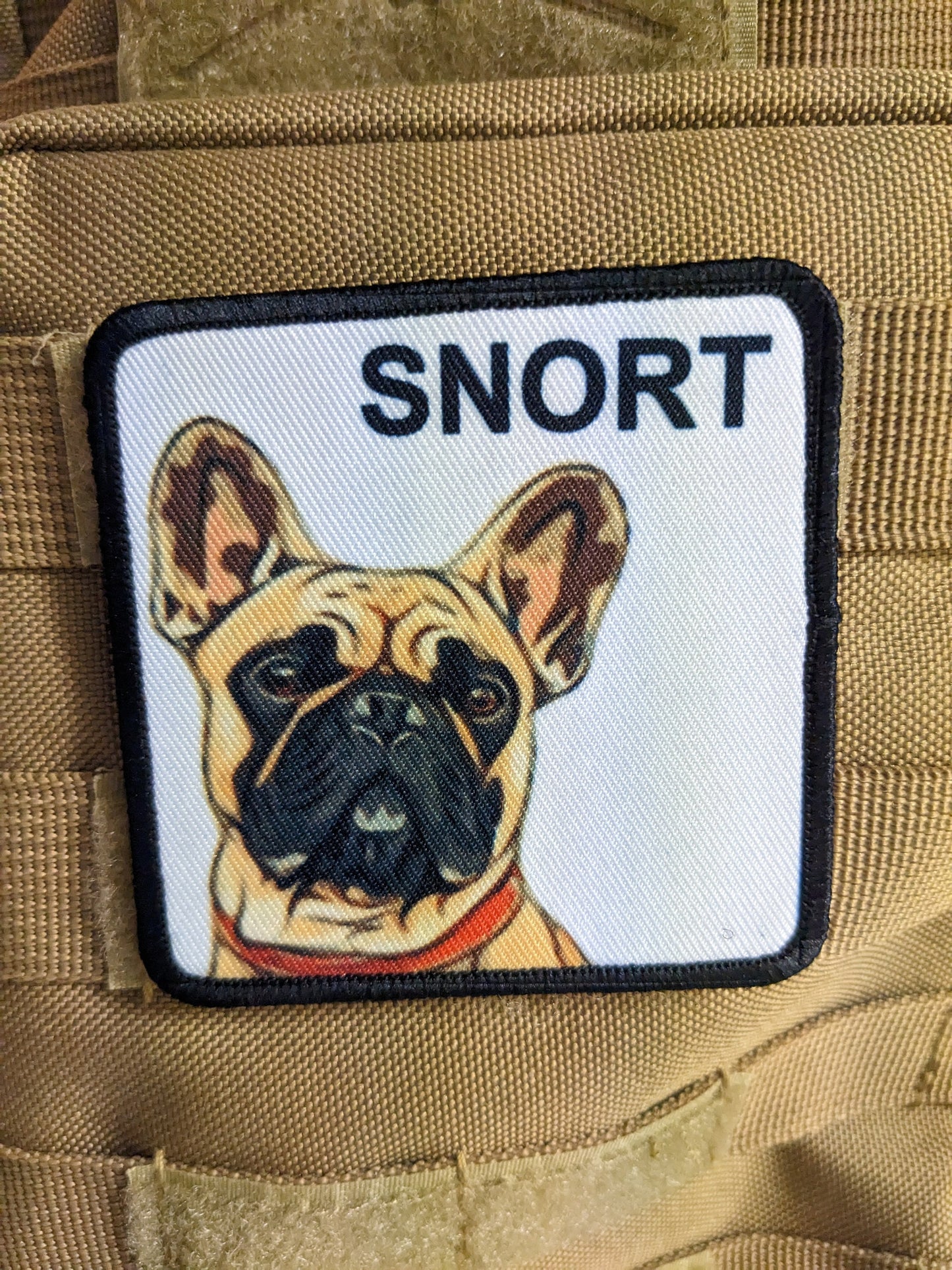 3x3" square morale patch French bulldog Snort patch dog pets puppy pug-life  with hook and loop backing