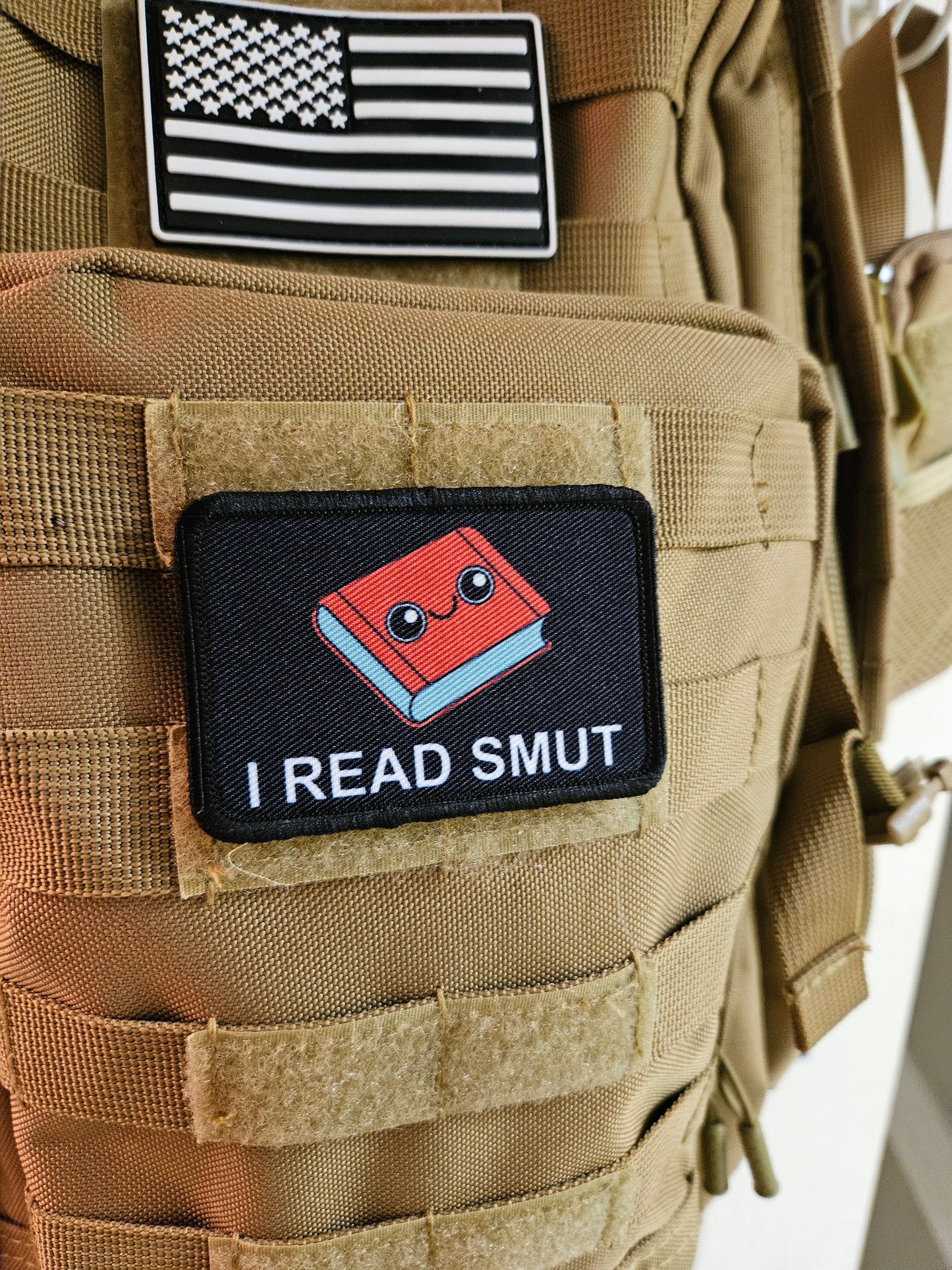 I read smut spicy books meme 2"x3" removable morale patch with hook and loop backing