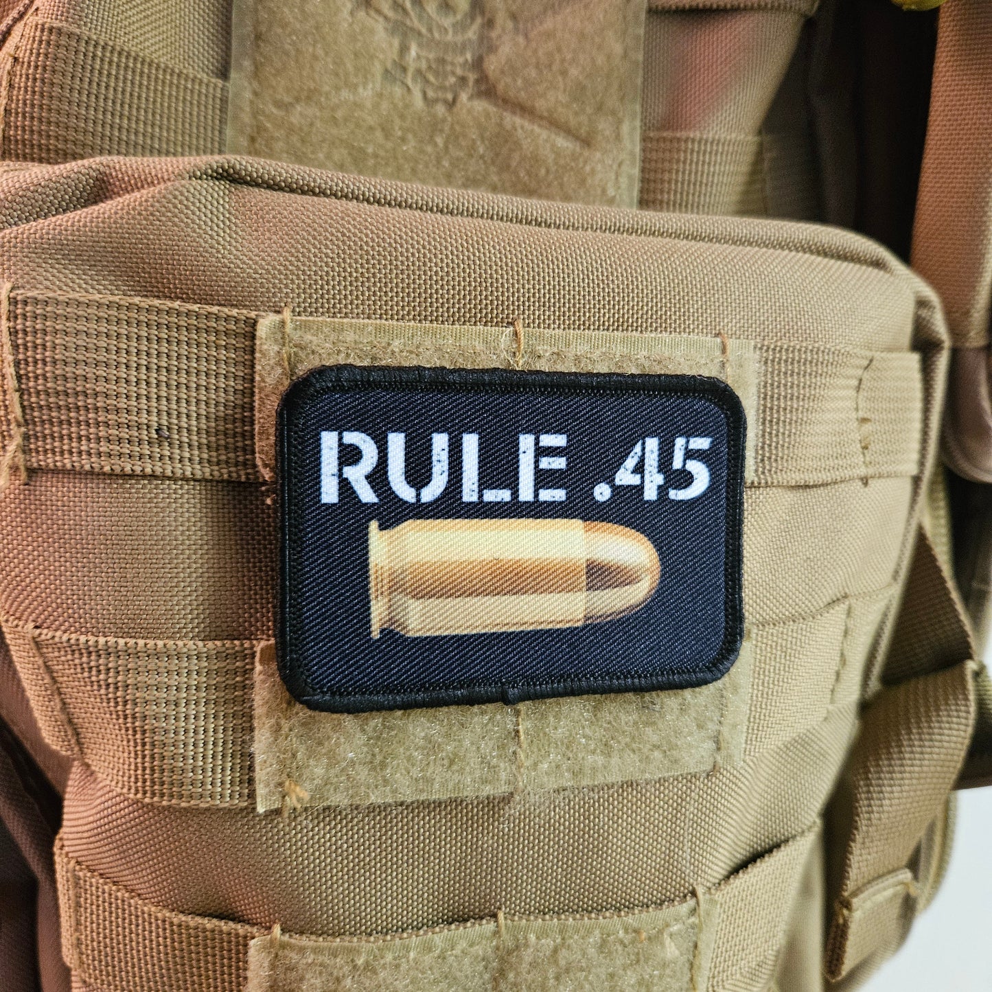 Rule .45 pew pew meme 2"x3" removable morale patch with hook and loop backing
