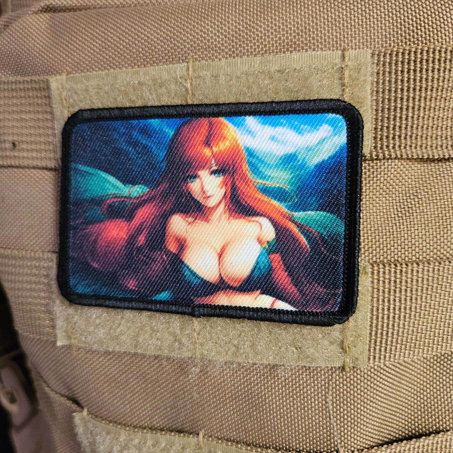 Redhead waifu Sexy Anime girl cleavage bikini 2"x3"  removable morale patch with hook and loop backing