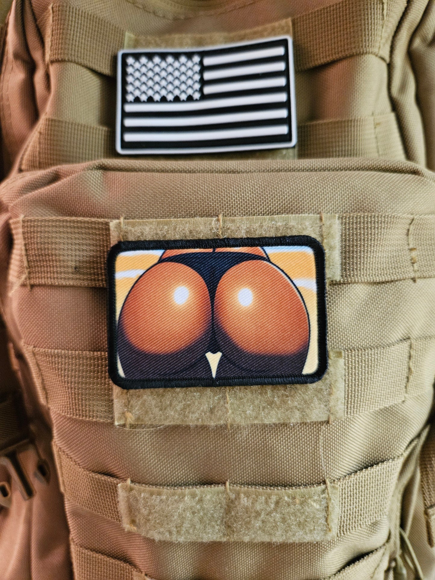 Sexbooty big butt thigh gap thong dark skin version 2"x3"  removable morale patch with hook and loop backing