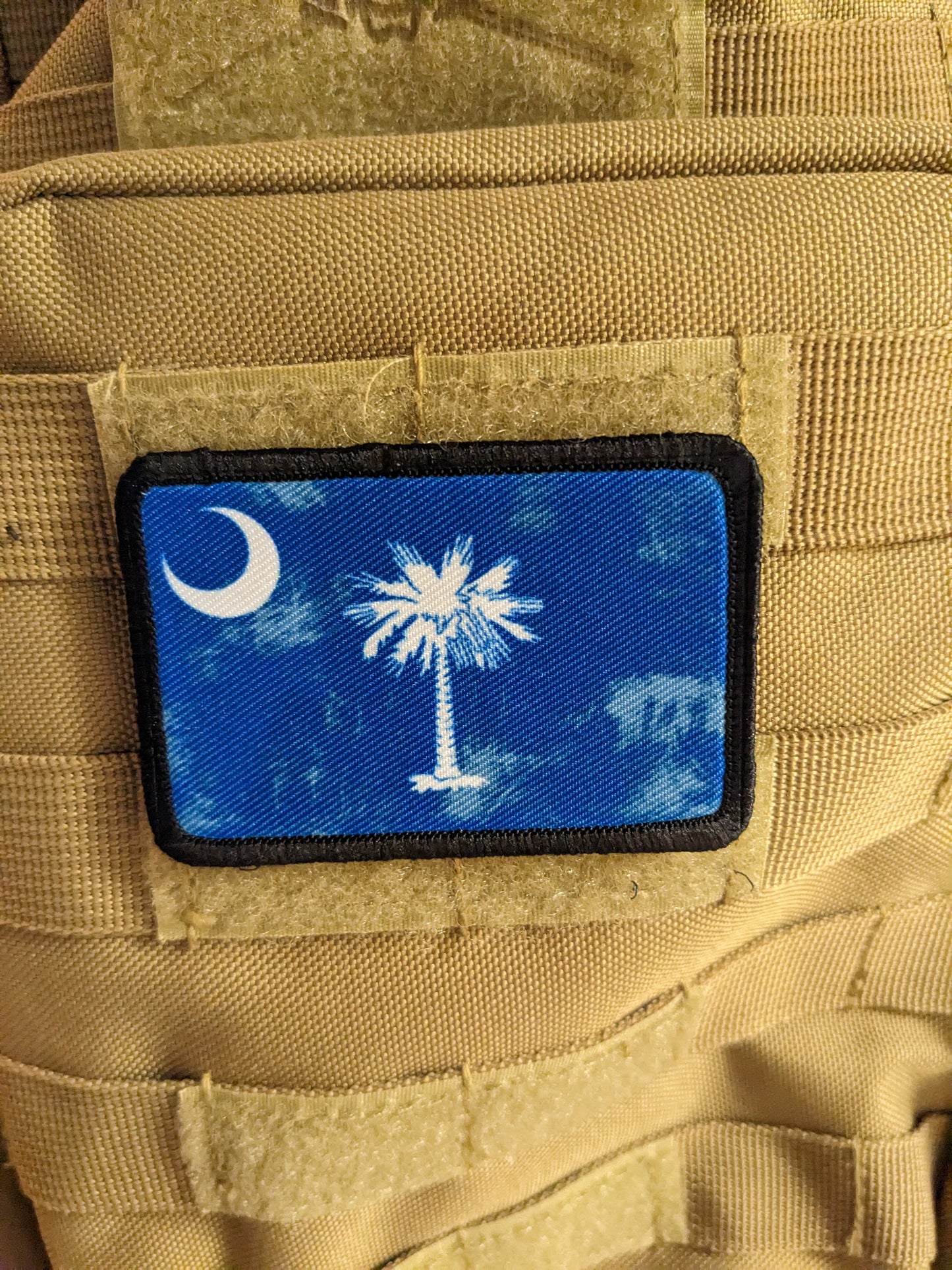 distressed south carolina Flag palmetto state 2"x3" morale patch with hook and loop backing