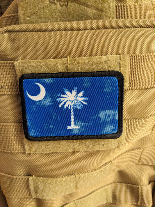 distressed south carolina Flag palmetto state 2"x3" morale patch with hook and loop backing