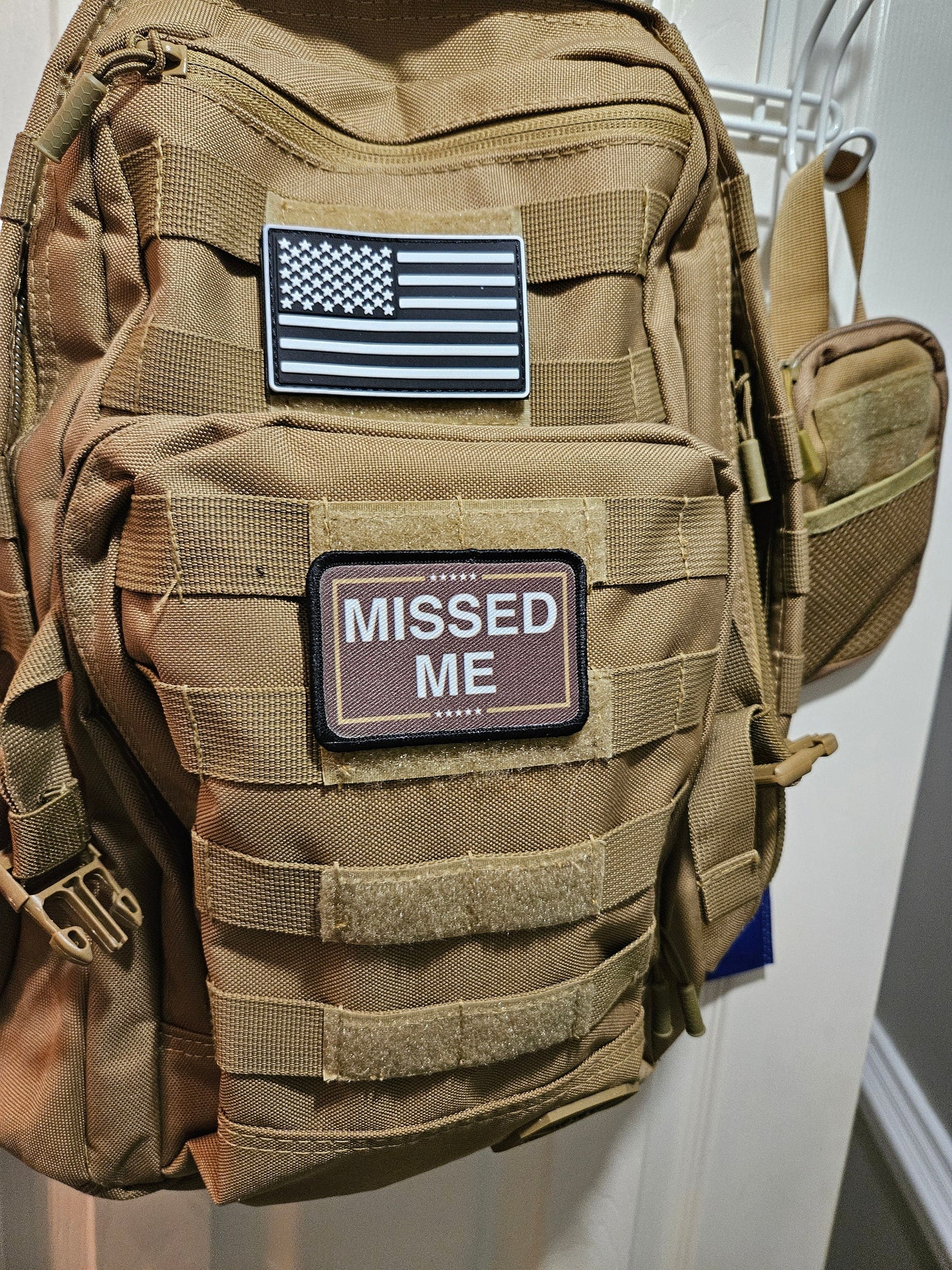 missed me 2024 coyote brown meme  2"x3" morale patch with hook and loop backing military joke meme