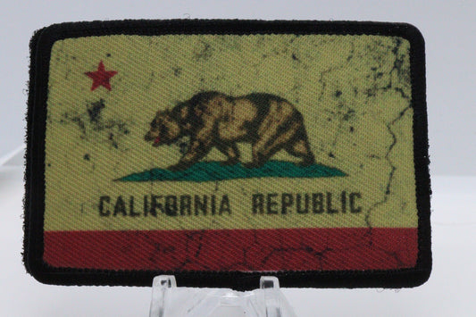 Distressed California State Flag 2"x3" morale patch with hook and loop backing