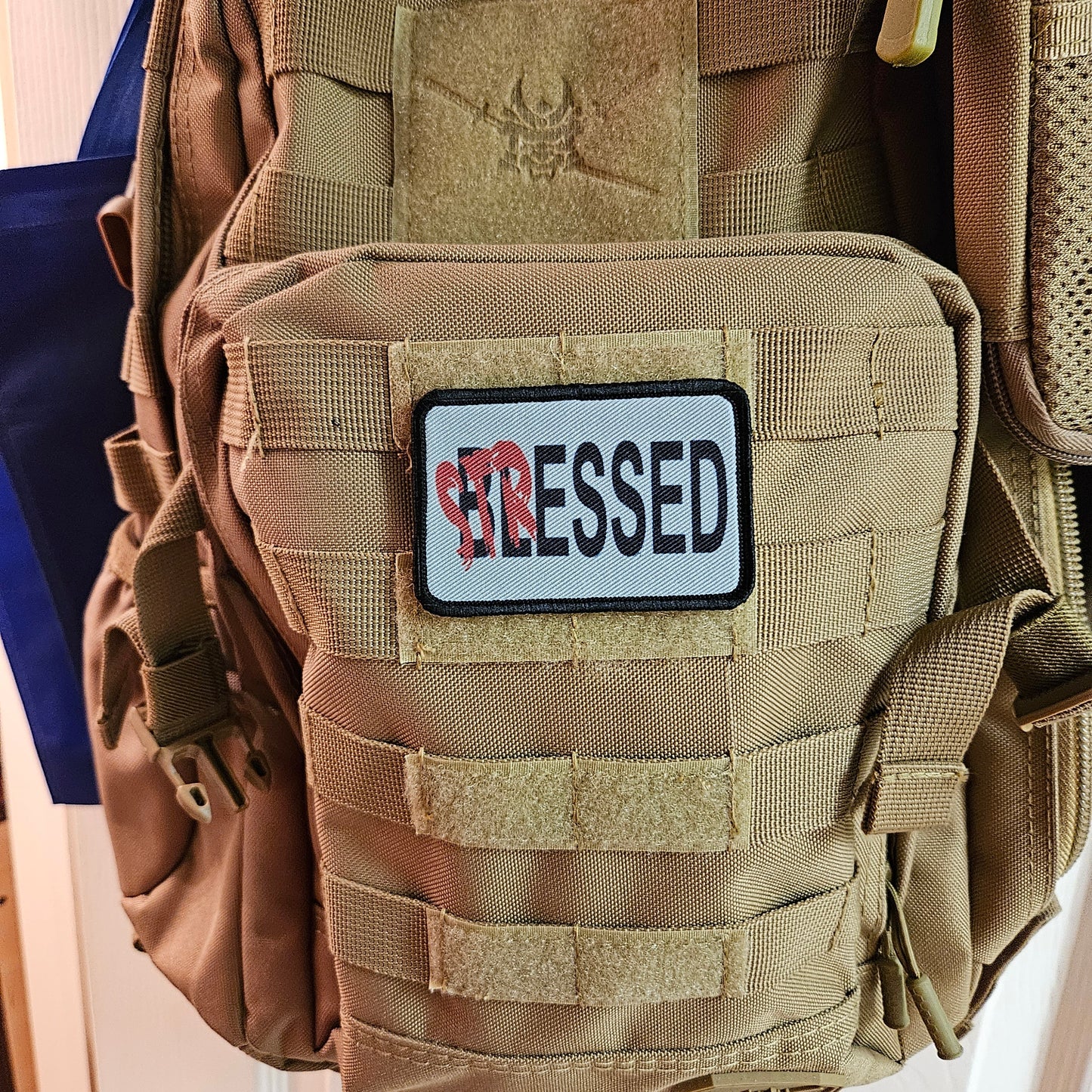 Too stressed to be blessed meme funny  2"x3" morale patch with hook and loop backing