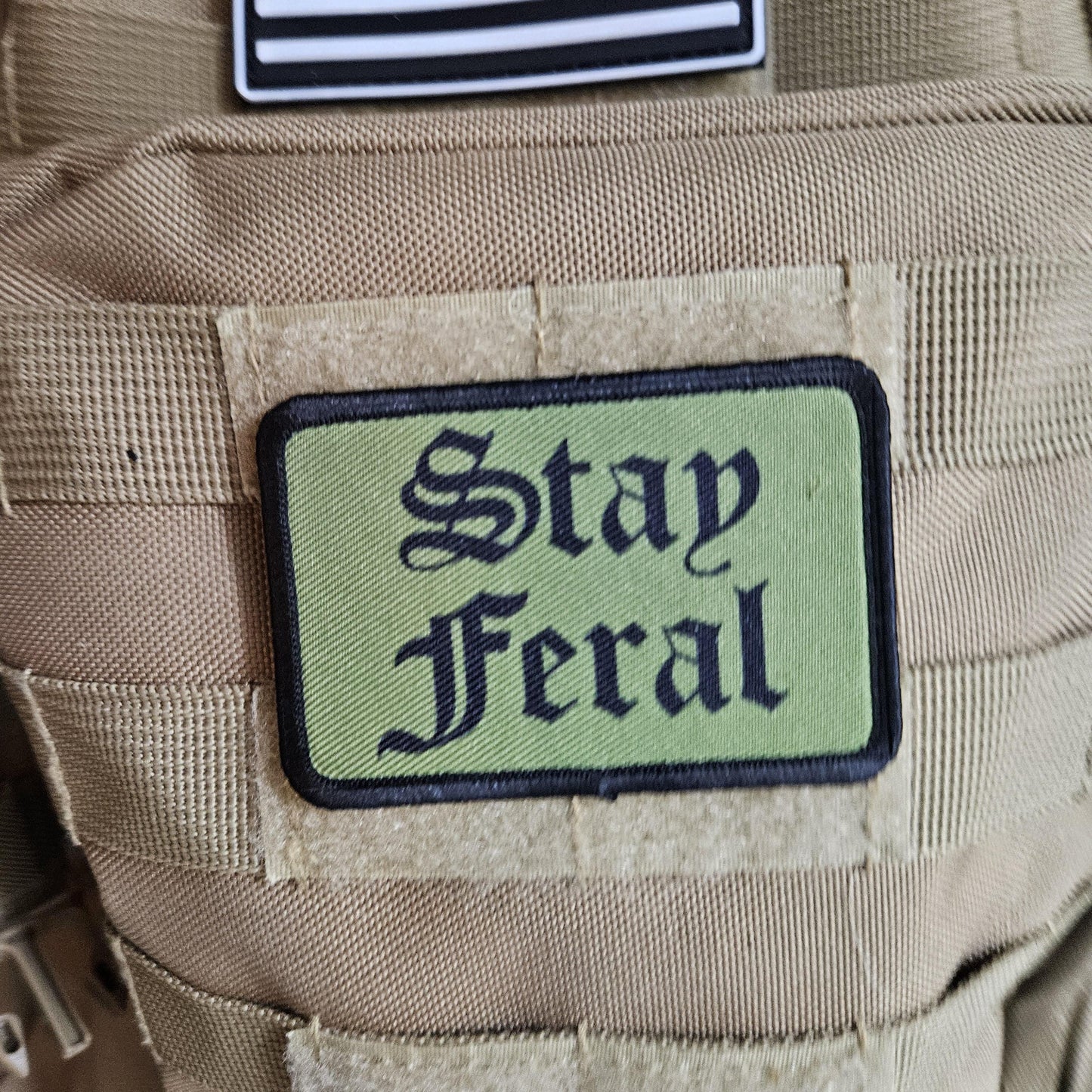 Feral girls and boys meme OD green 2"x3" morale patch with hook and loop backing