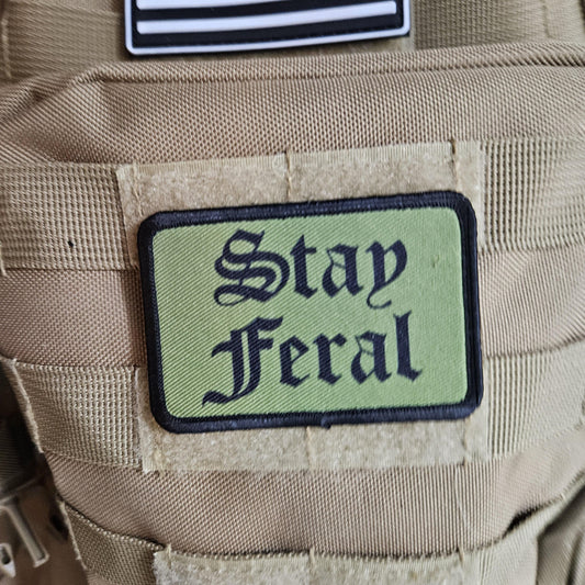 Feral girls and boys meme OD green 2"x3" morale patch with hook and loop backing