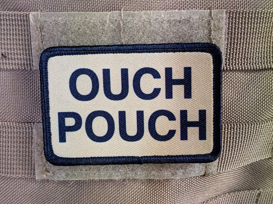 ouch pouch tan first aid removable patch 2"x3" morale patch with hook and loop backing