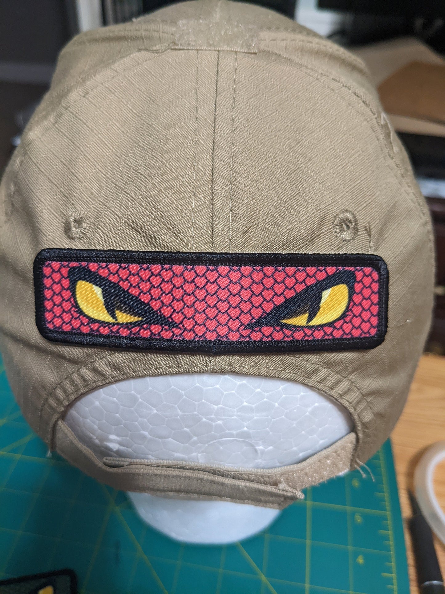 Snake eyes viper eyes pink 1"x4" removable morale patch with hook and loop backing good for back of operator hats