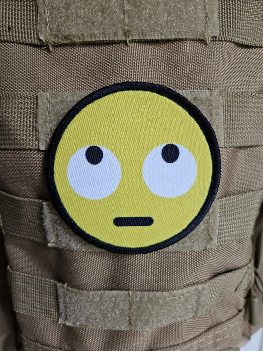 Eye roll face meme 3" circle removable morale patch with hook and loop backing