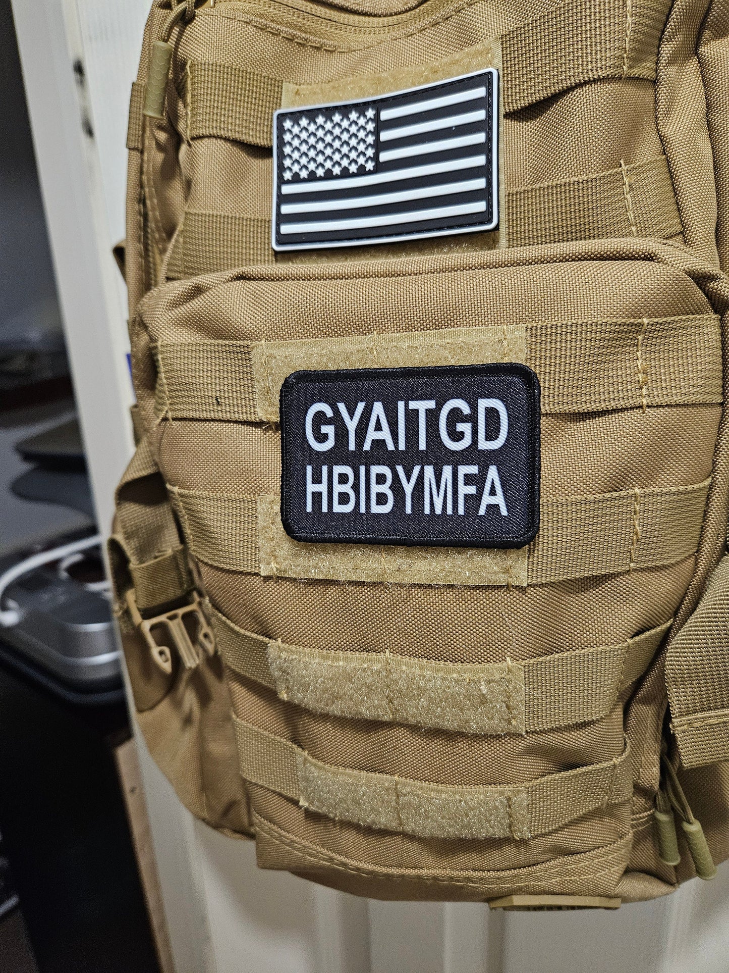GYAITGDHBIBYMFA meme 2"x3" removable morale patch with hook and loop backing