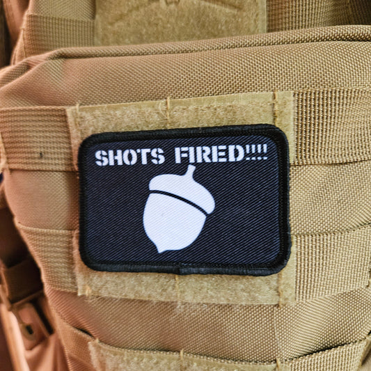 shots fired acorn meme 2"x3"  removable morale patch with hook and loop backing