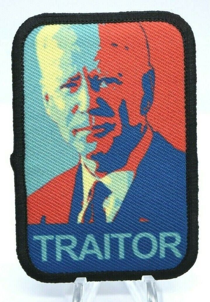 Biden is a traitor hope poster parody  2"x3" morale patch with hook and loop backing