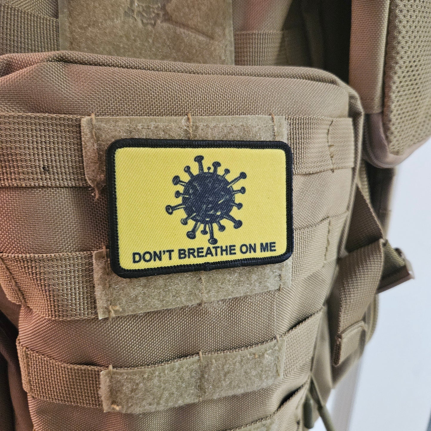Don't breathe on me Gadsden flag meme  2"x3" removable morale patch with hook and loop backing