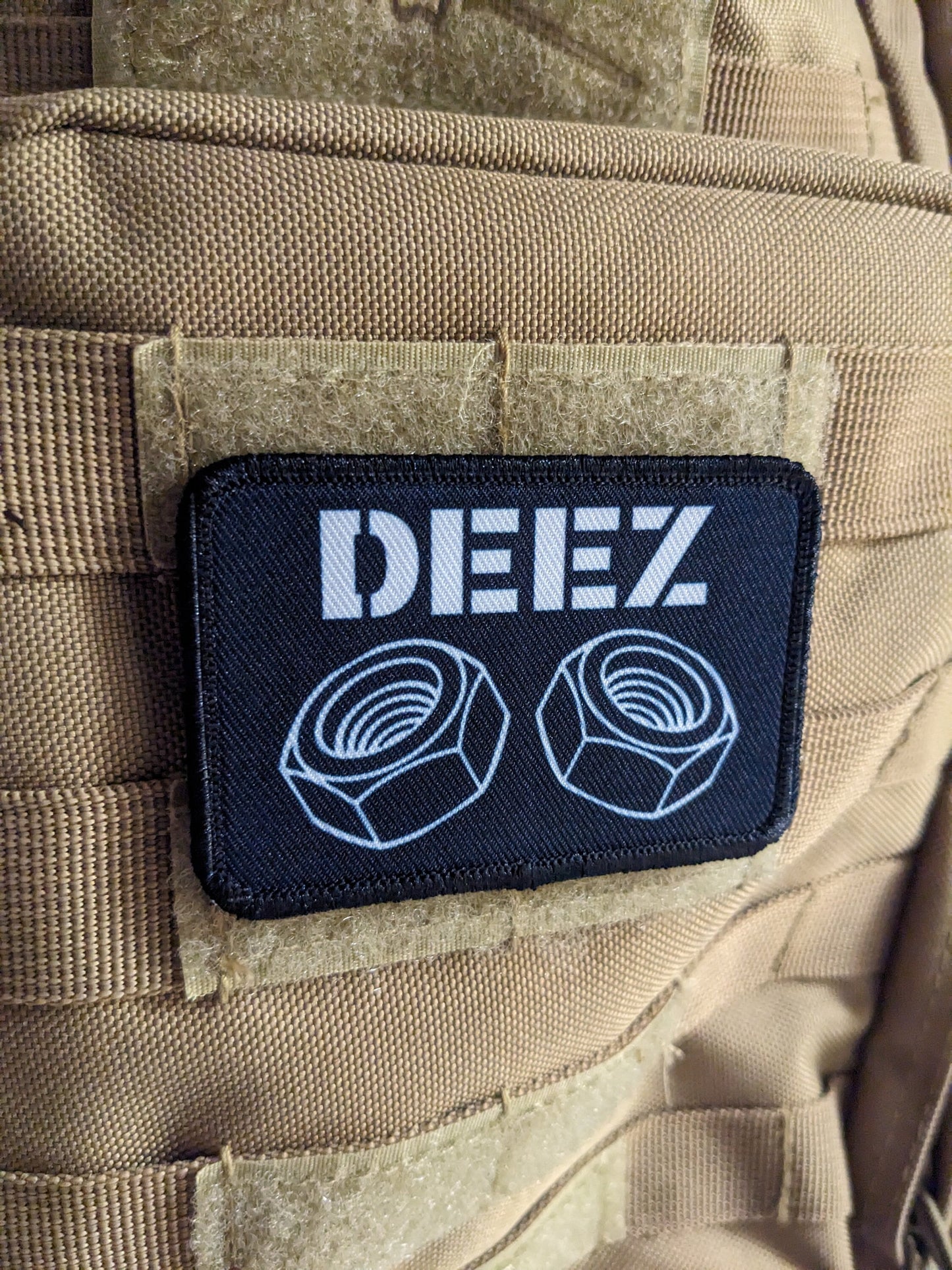 Deez nuts and bolts funny removable patch 2"x3" morale patch with hook and loop backing