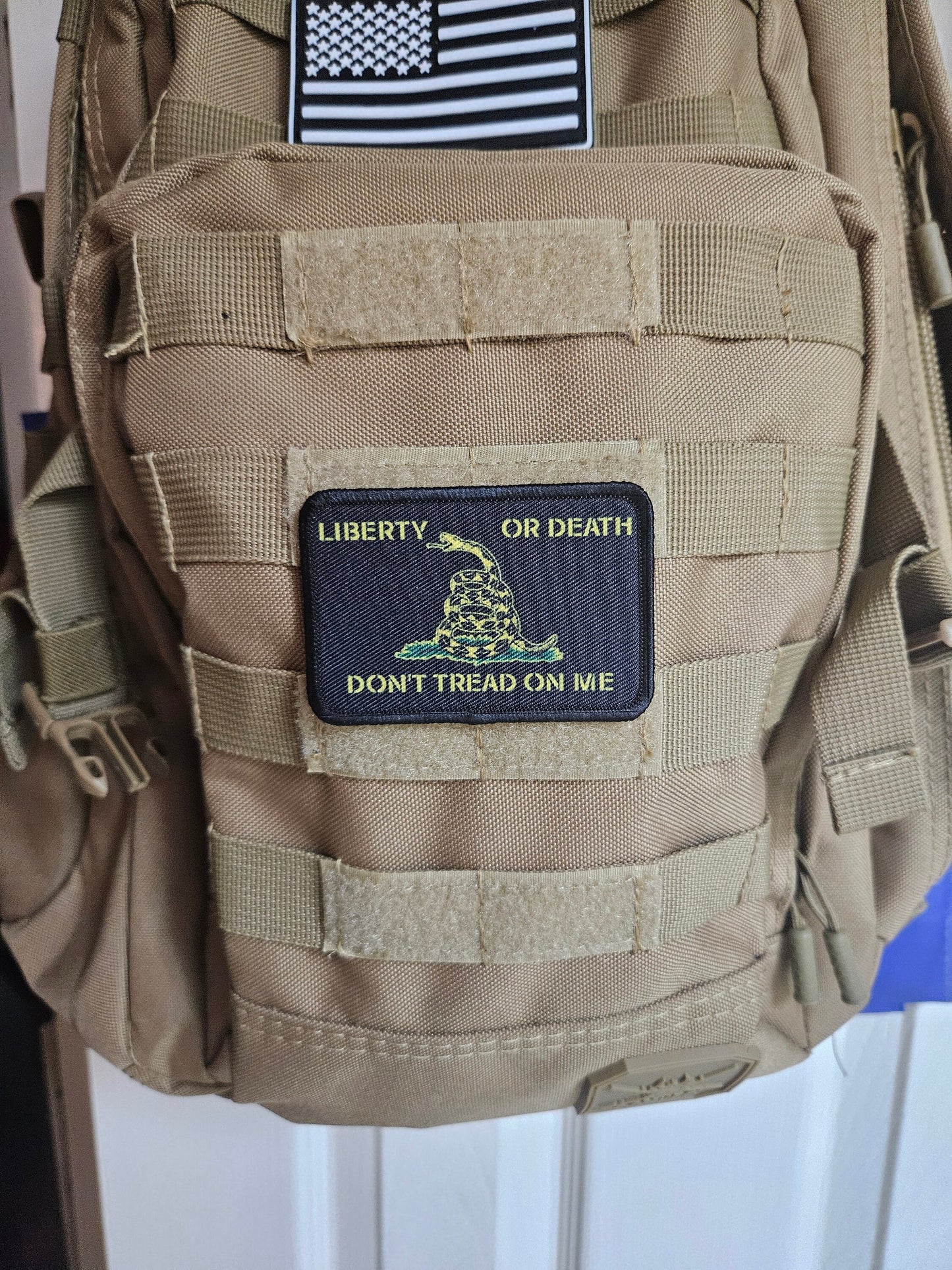 Black Liberty or death Gadsden flag don't tread on me 2"x3" morale patch with hook and loop backing