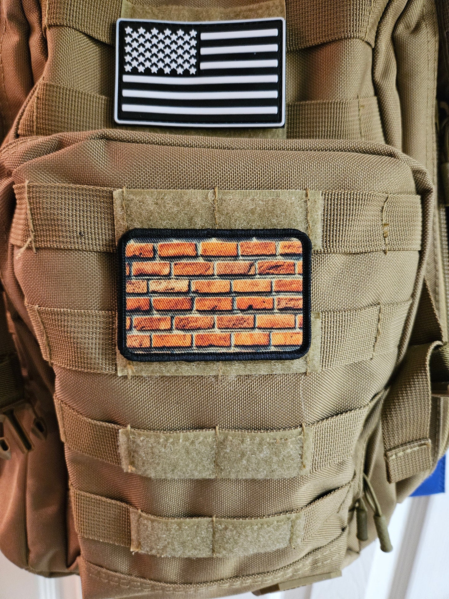 Brick wall build  2"x3" morale patch with hook and loop backing military joke meme