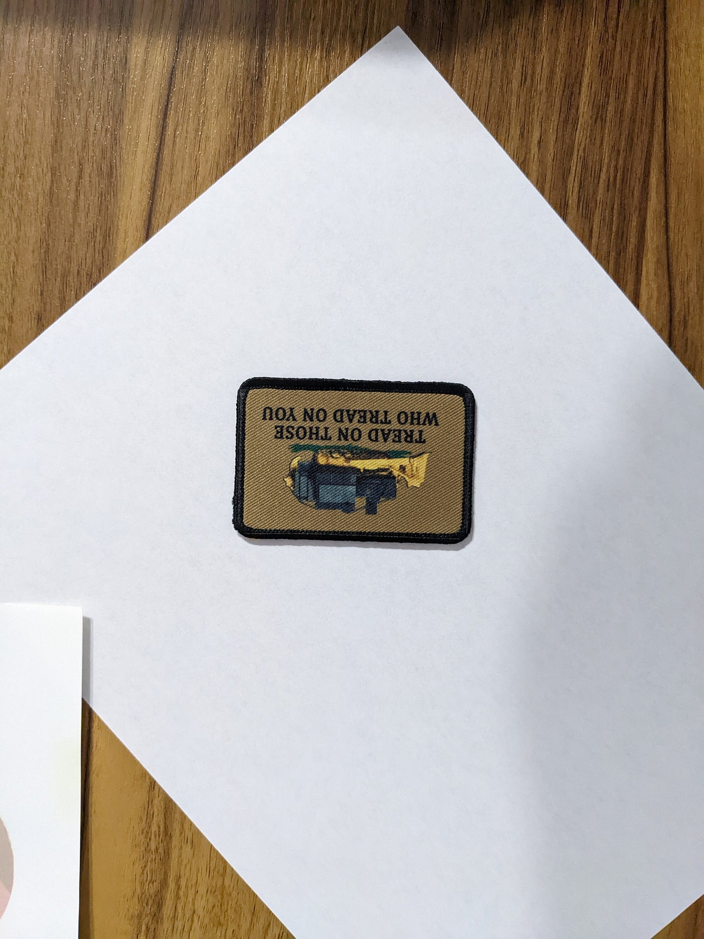 Coyote brown Killdozer tread on those who tread on you Gadsden flag meme  2"x3" removable morale patch with hook and loop backing