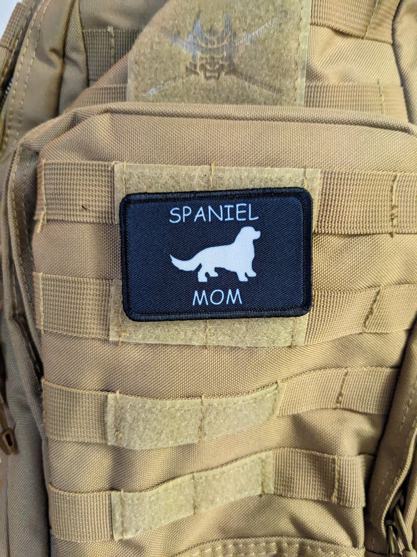spaniel mom fur baby cute pets meme 2"x3" morale patch with hook and loop backing