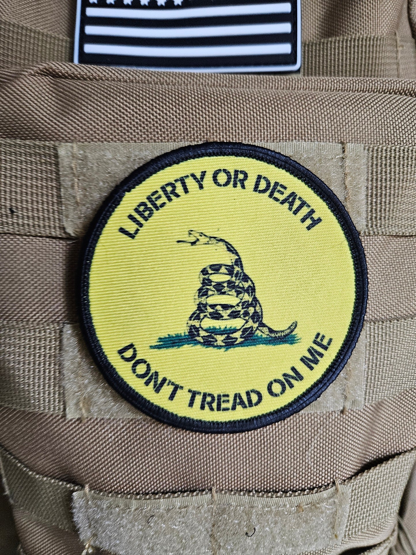 Don't tread on me Gadsden flag yellow 3" circle removable morale patch with hook and loop backing