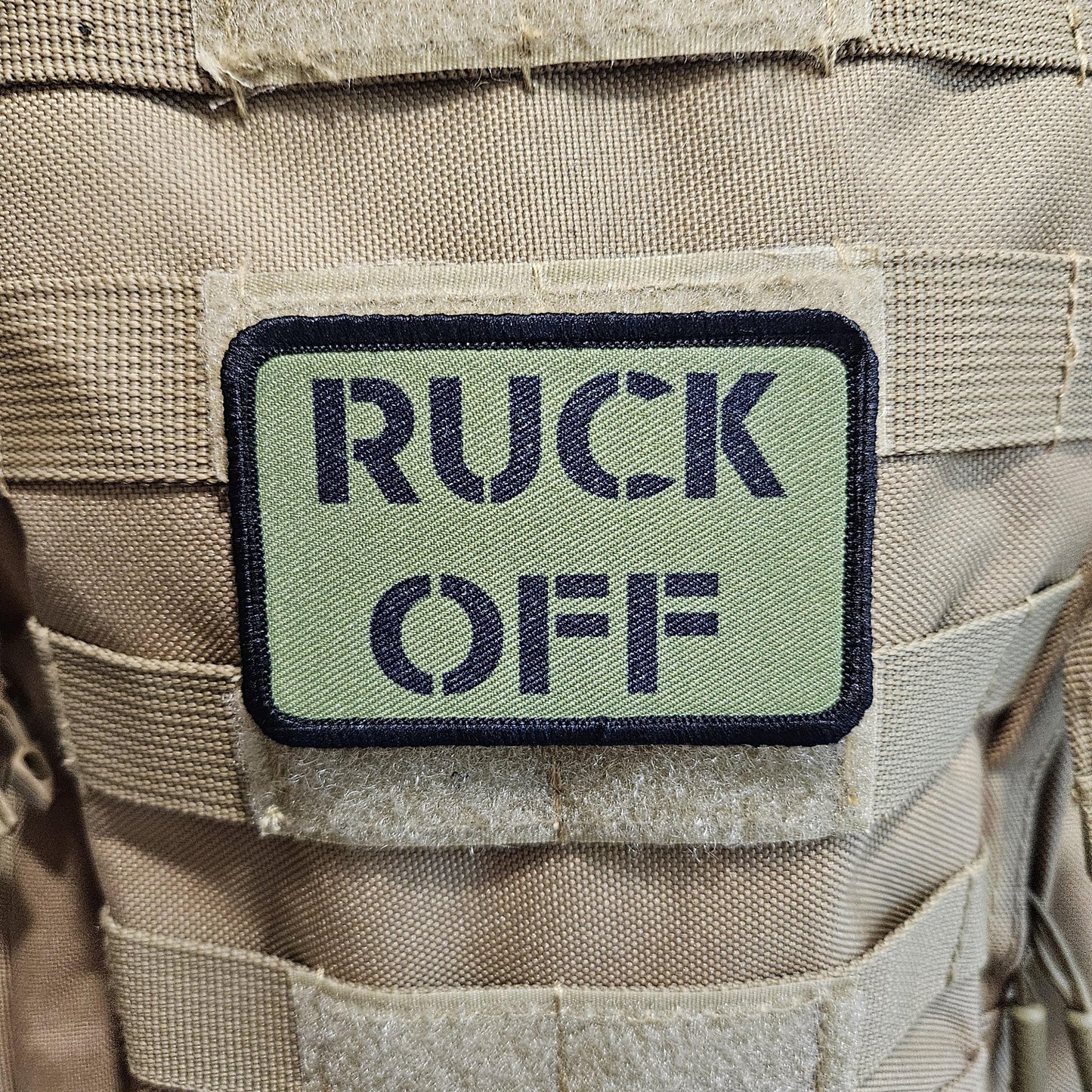 Ruck off rucksack joke removable patch 2"x3" morale patch with hook and loop backing green