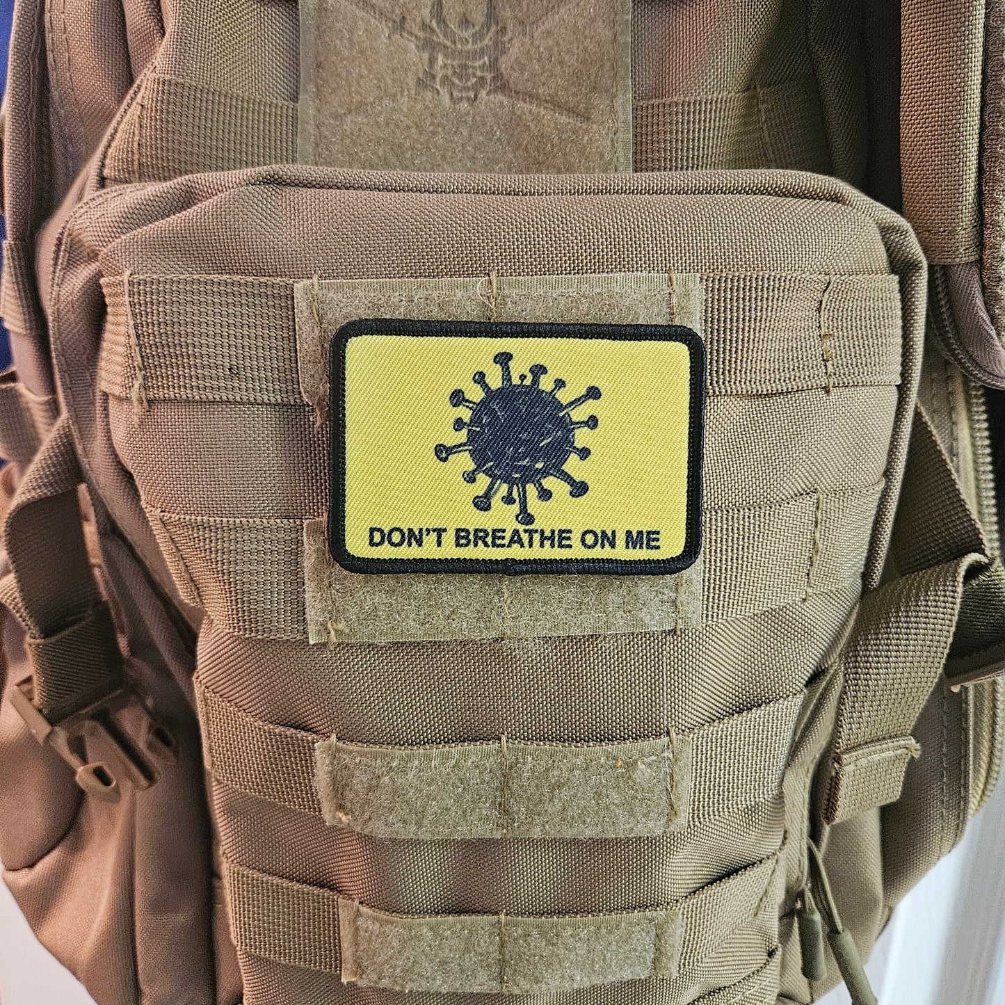 Don't breathe on me Gadsden flag meme  2"x3" removable morale patch with hook and loop backing