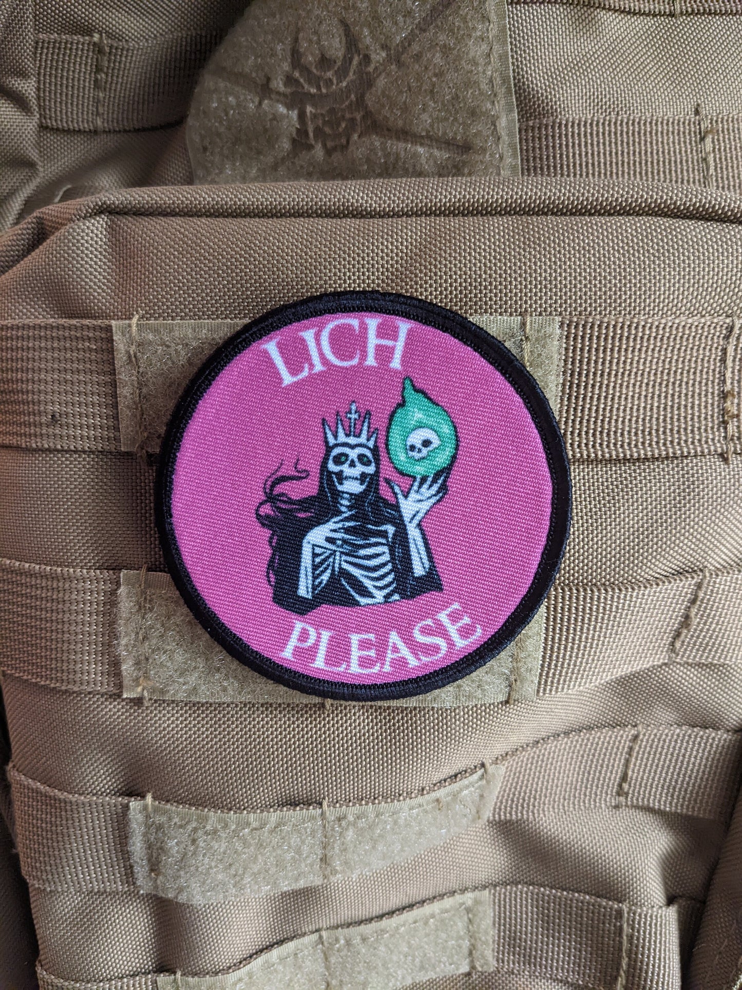 Lich please dnd dungeons and dragons meme 3" circle morale patch with hook and loop backing