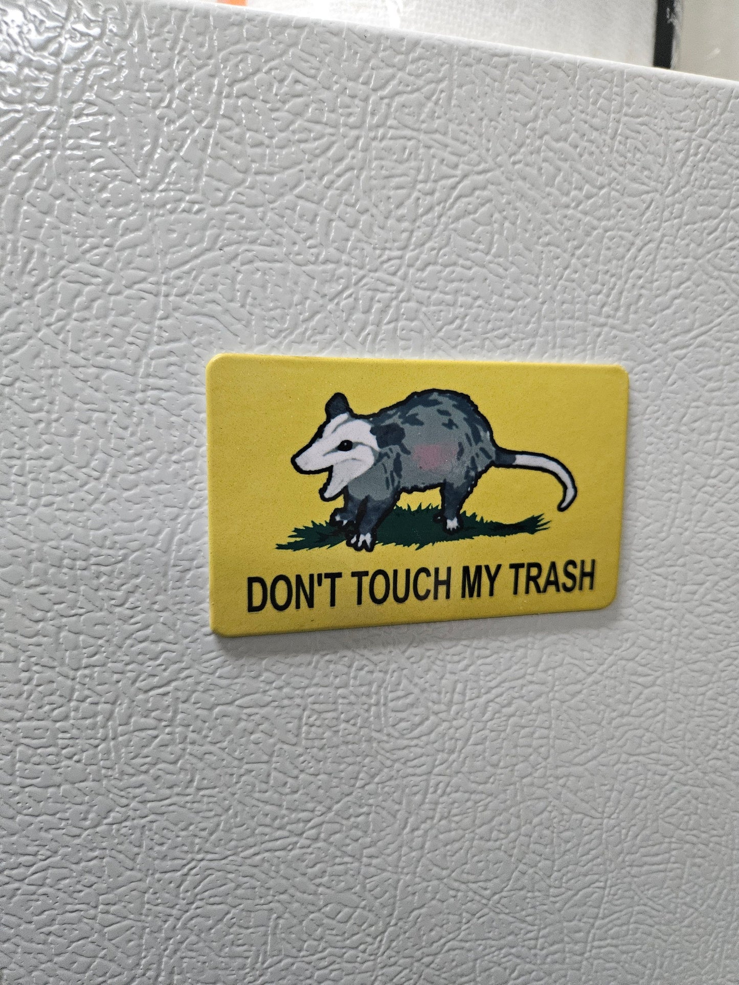 Don't touch my trash Possum Gadsden flag parody fridge magnet 2x3.5" dimensions