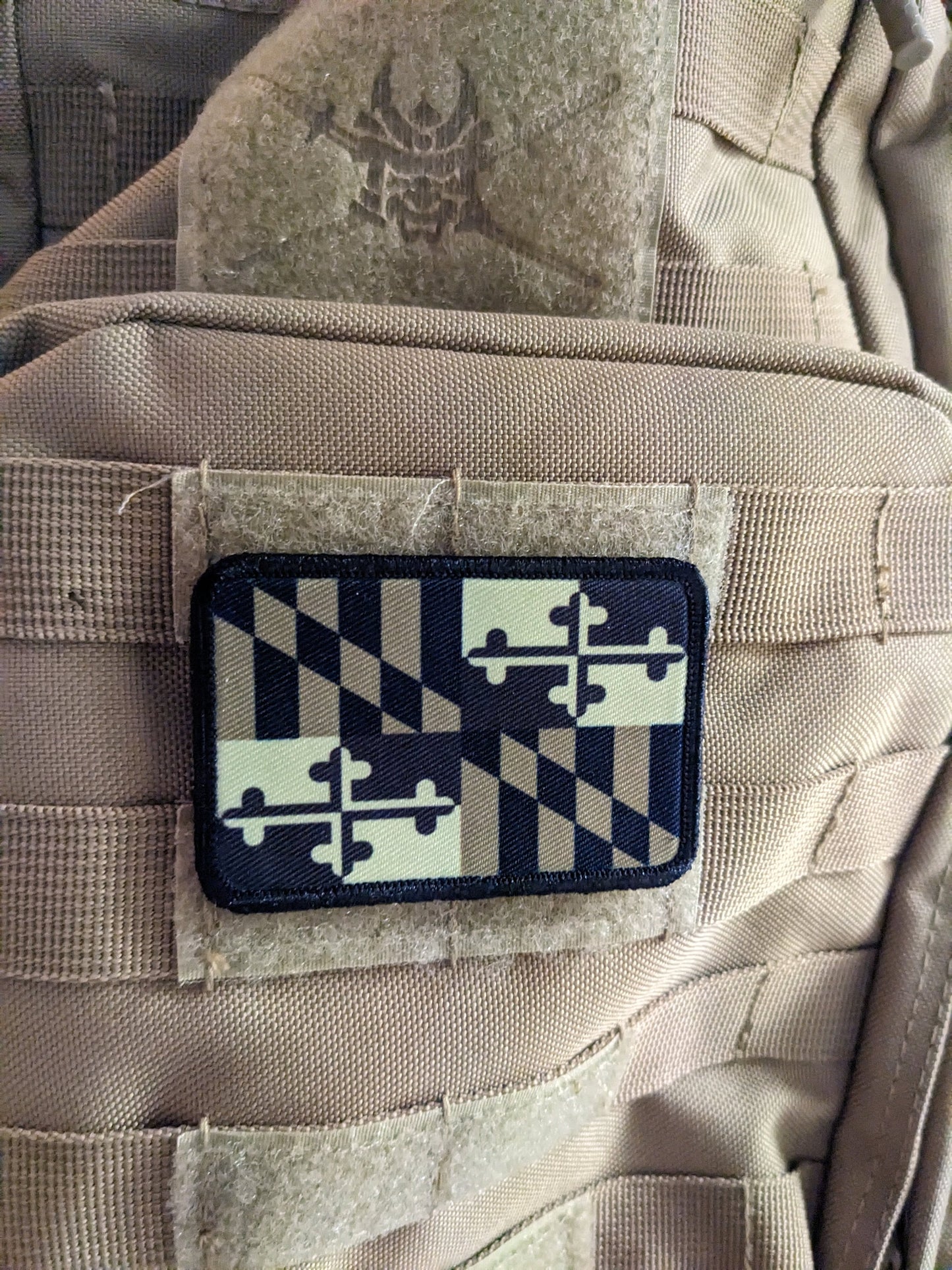 Maryland Flag tan  2"x3" morale patch with hook and loop for hat