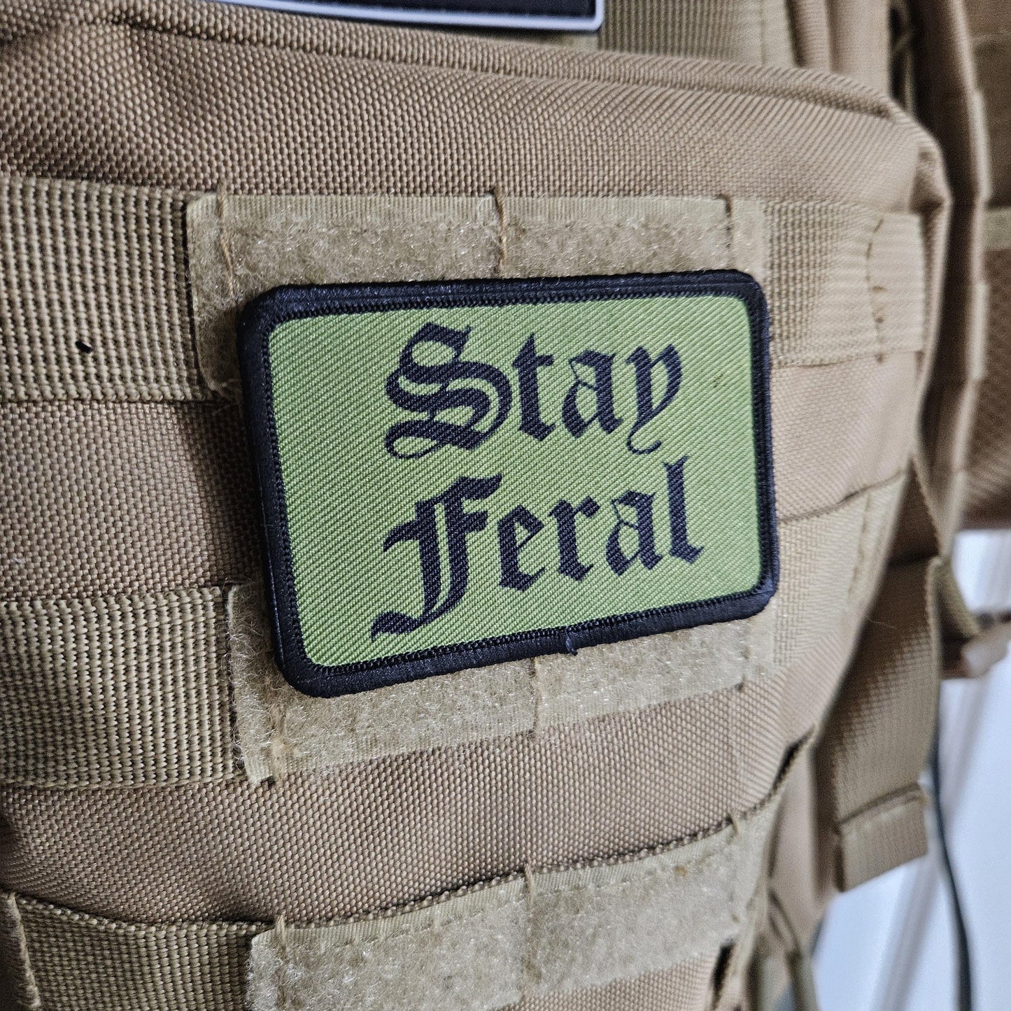 Feral girls and boys meme OD green 2"x3" morale patch with hook and loop backing