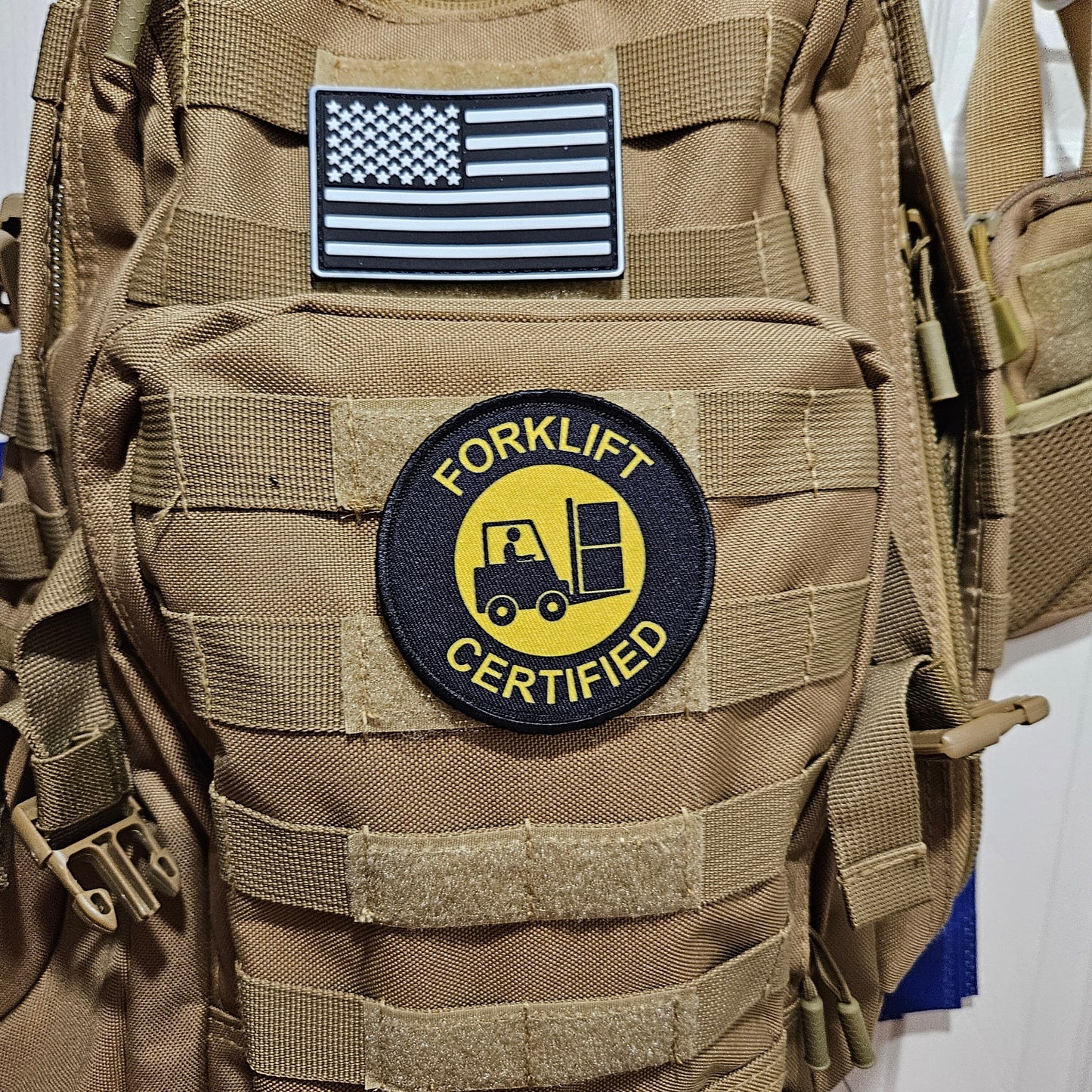 Forklift certified meme 3" circle morale patch with hook and loop backing