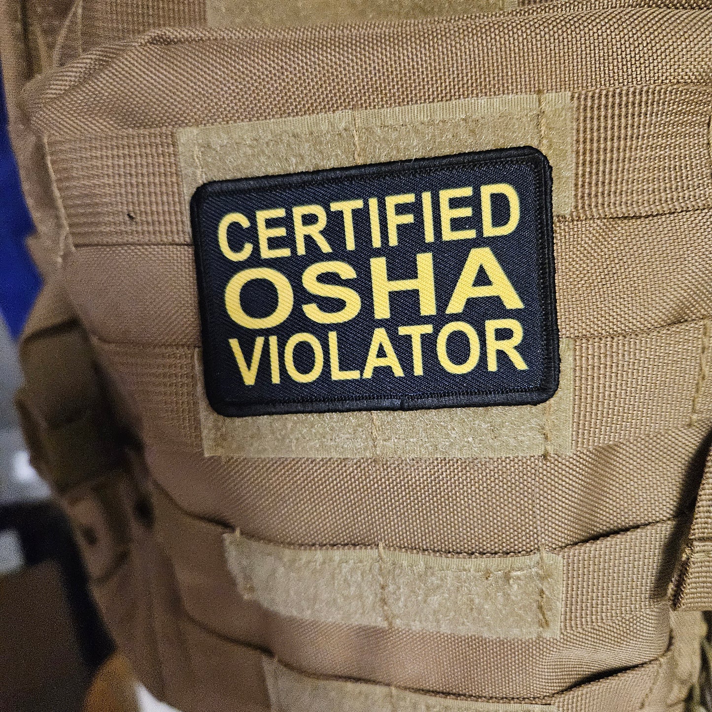 Certified osha violator funny patch 2" x3" inch morale patch hook and loop backing black and white
