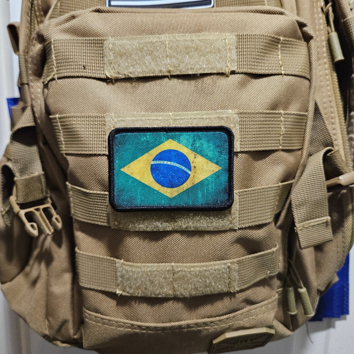 distressed Brasil flag 2"x3" morale patch with hook and loop backing