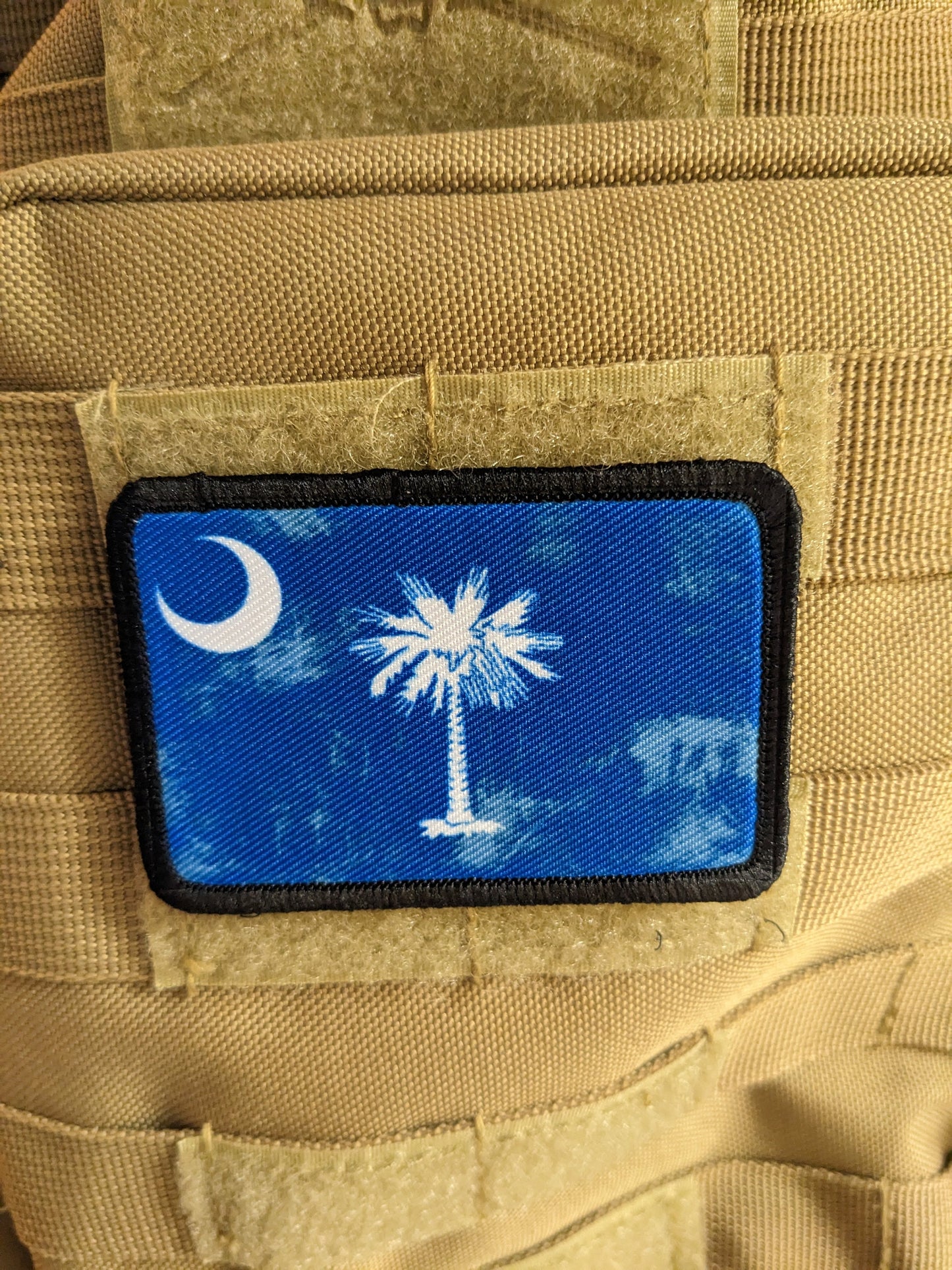 distressed south carolina Flag palmetto state 2"x3" morale patch with hook and loop backing
