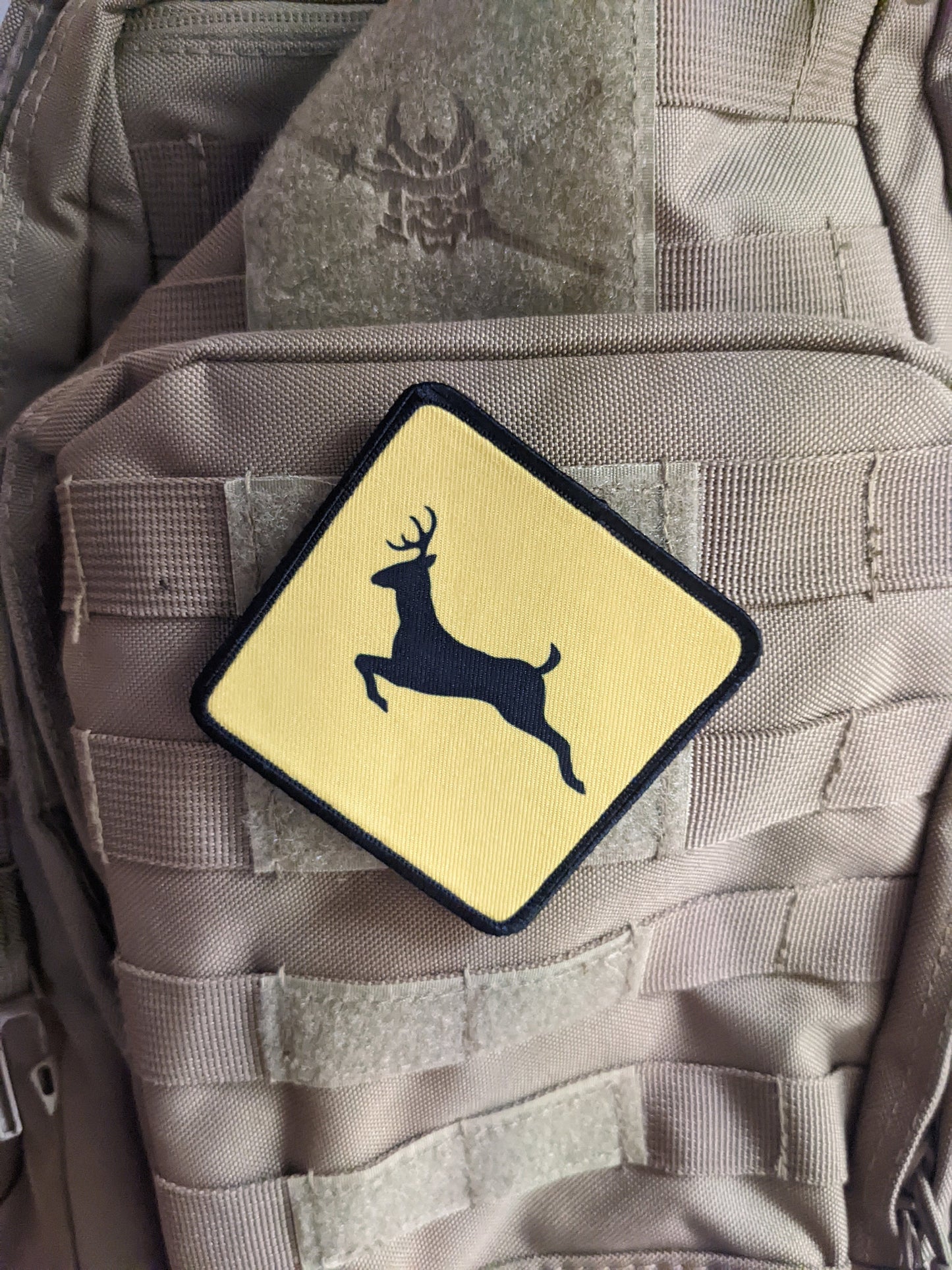 Deer crossing hunting patch  3"x3" square removable morale patch with hook and loop backing
