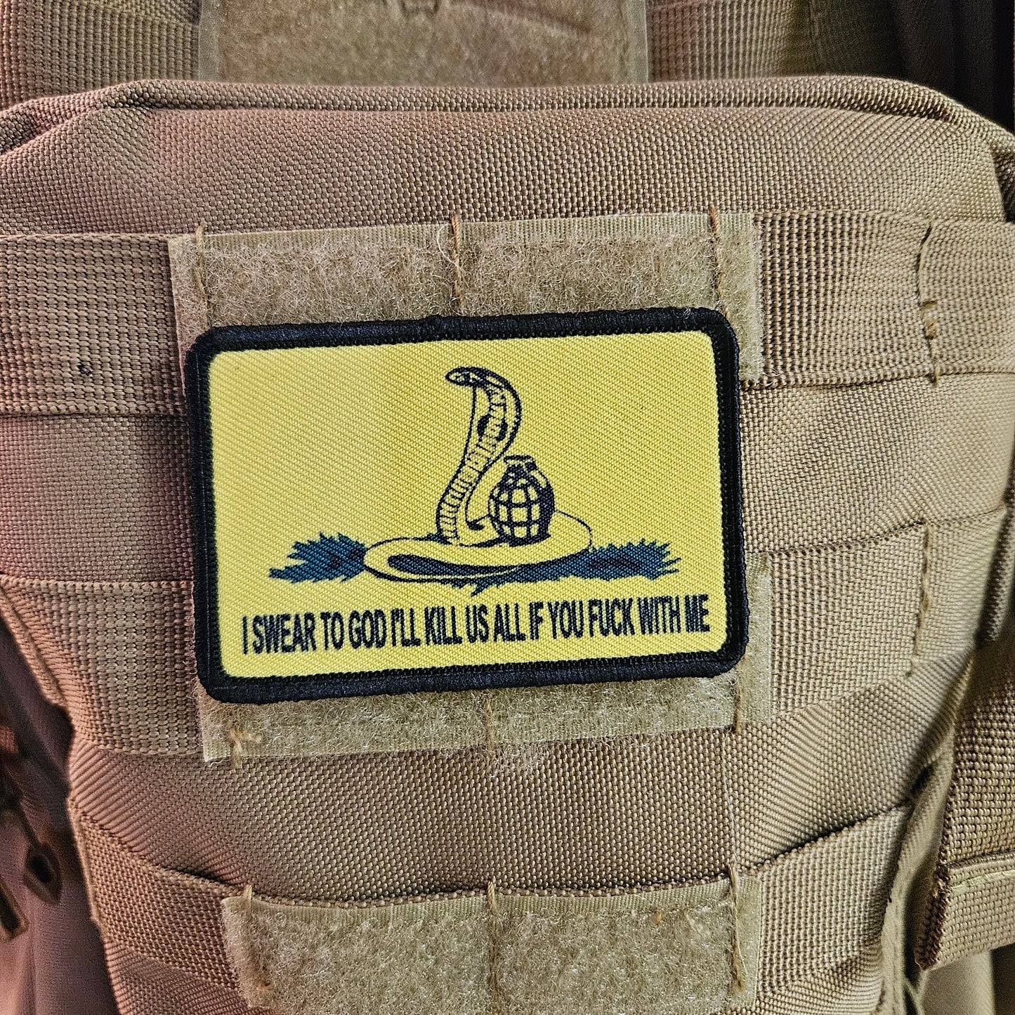 Gadsden flag don't tread parody cobra on me 2"x3" morale patch with hook and loop backing