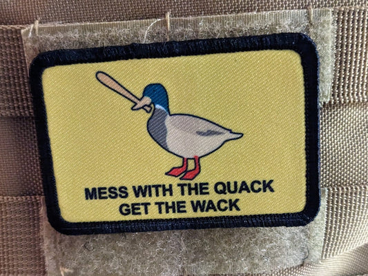 Mess with the quack get the wack Gadsden flag duck meme 2"x3" removable morale patch with hook and loop backing
